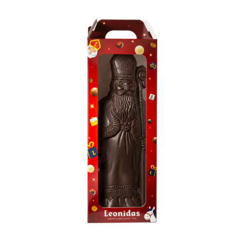 Cadou Moș Nicolae N 400g - Figurină Ciocolată Belgiană Neagră în Cutie Cadou Leonidas
