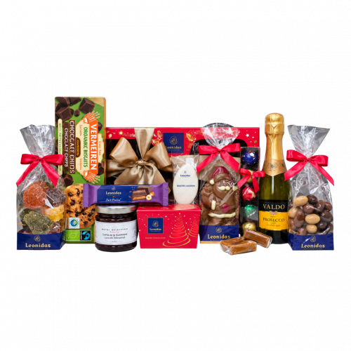 Gift Red Noel - Coș Cadou Crăciun Praline Belgiene, Prosecco, Dulceață, Confiserie Leonidas